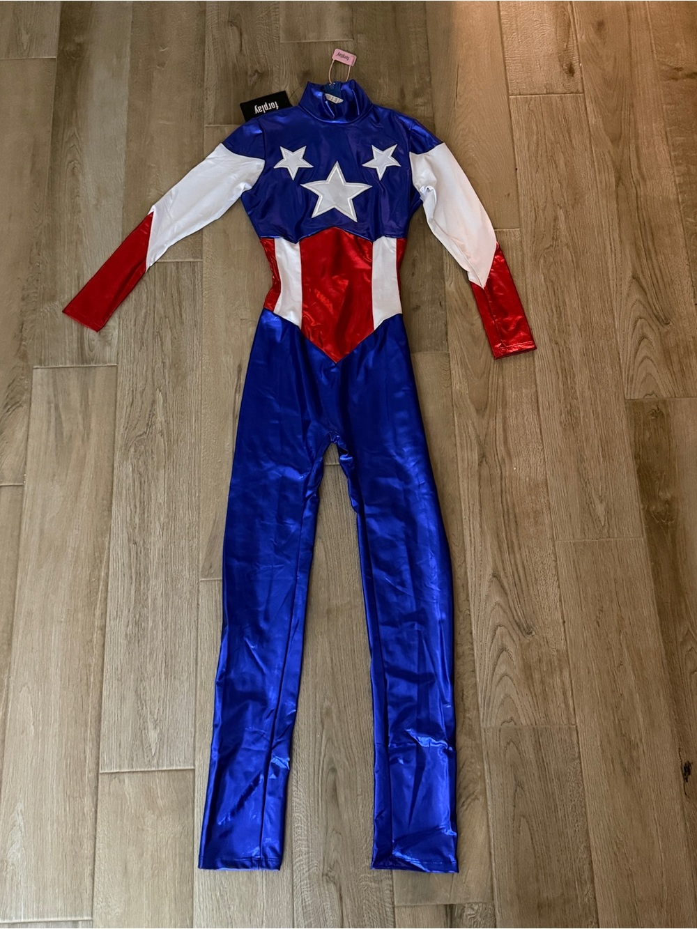 Forplay Full Length Body
Suit Shiny USA Patriotic Superhero Long Sleeves Costume